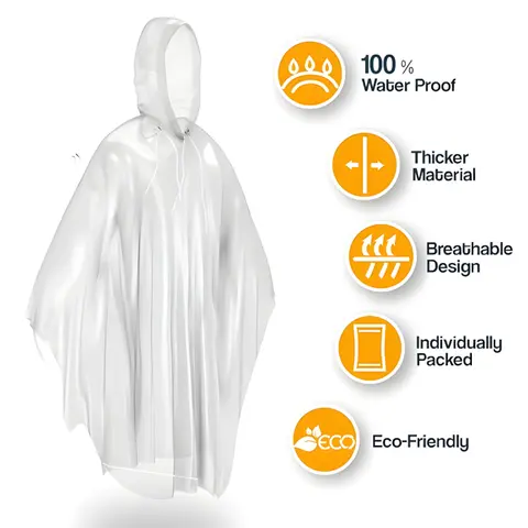 1-10 Pack Of Disposable Adult Emergency 100% Waterproof Rain Poncho Hiking Coat Hooded