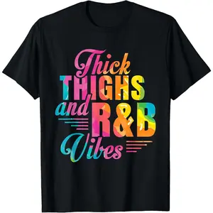 Women's 100% Cotton Short-Sleeve T-Shirt - Thick Thighs R&B Vibes, Stretch Fabric Garment, Tropical Style
