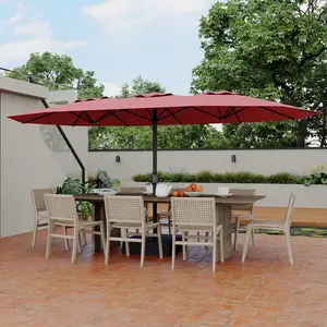 Double-Side Rectangular Pool Umbrella, 15ft Large Patio Umbrella with Base Included, Outdoor Market Umbrellas for Poolside Lawn Backyard