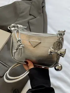 Women's PU Leather Silver Color Crossbody Bag, Simple Versatile Commuter Casual Shoulder Bag, Stylish Daily Use Handbag for Women, Crossbody Shoulder Purses