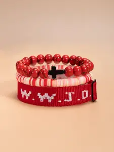 Wwjd Letter Design Beaded Bracelet, Fashionable Cross Charm Decor Stackable Bracelet for Women & Men, Trendy All-match & Exquisite Fashion Jewelry Accessories for Birthday Gift, Striped Bracelet