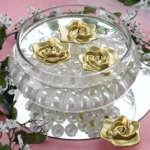 4-Pack Floating Candles 2.5" Rose Flower Design Gold - Wedding Vase Fillers for Events