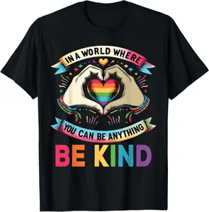 100% Cotton In A World Where You Can Be Anything Be Kind Gay Pride LGBT T-Shirt