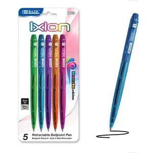 BAZIC Ixion Black Ink Retractable Ballpoint Pen (5/Pack)