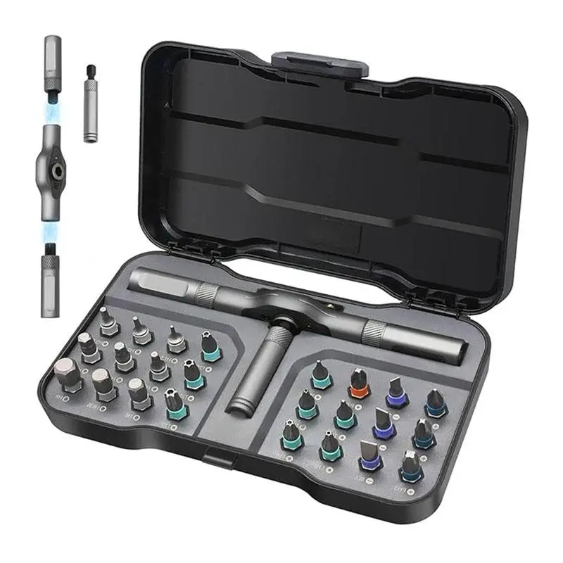 24 in 1 DIY Screwdriver Set,1 Set Switchable Screwdriver Shape Magnetic Screwdriver,Compact and Portable Ratchet Screwdriver Set,Multifunctional Drill Bit Set,Detachable T-shaped Ratchet Handle Hardware,Precision Screwdriver Tool Kit,Home Repair Tool Box