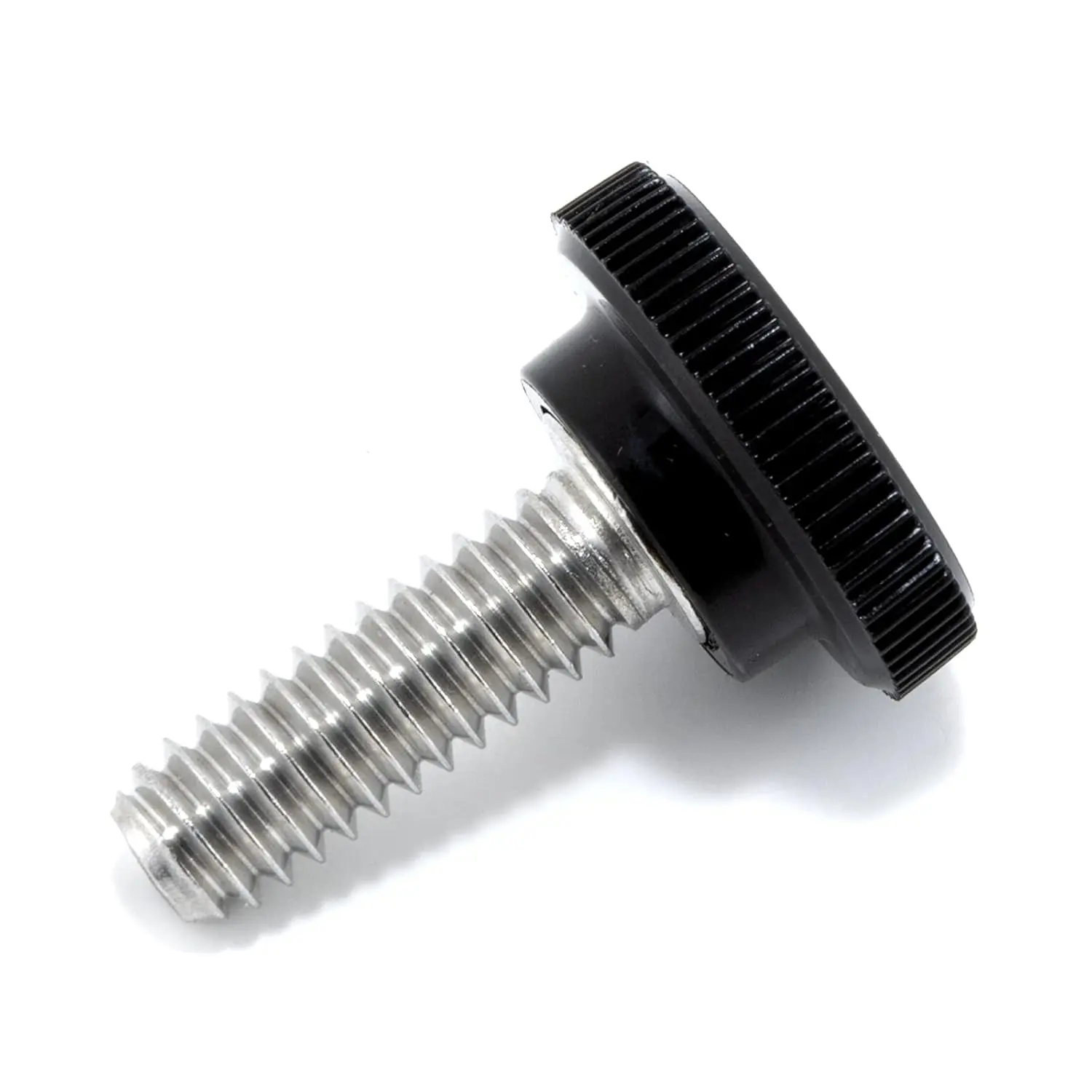 Black Knurled Round Knob, 1/4"-20 x 3/4" Standard/Coarse Thread Stainless Steel, 0.750 Inches Length, Synthetic Durable Plastic Knob, No Tools Required, Package of (4)