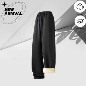 New Men's Solid Color Fleece-Lined Casual Pants with Drawstring Waist, Loose Fit, Fleece-Trimmed Ankles, Thermal Insulation, Warm Autumn/Winter Everyday Wear and Home Leisure Fashion Essential casual comfy loose fitting trouser Menswear tiktokshopspringgl