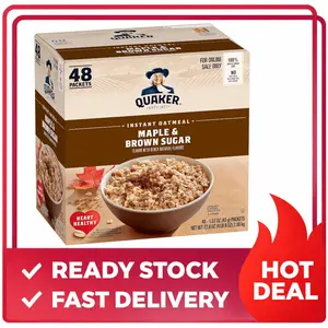 Quaker Instant Oatmeal, Maple & Brown Sugar, Individual Packets, 1.51 Ounce (Pack of 48)
