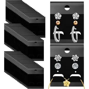 100 PCS Black Velvet Plastic Hanging Jewelry Display Cards for Earrings Ear Studs Jewelry Accessories, 2 x 1.6 Inches