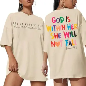 Christian Shirts for Women, Jesus Faith Shirt Bible Verse T Shirt, God is Within Her Tees Inspirational Tops Womenswear Cotton Tee