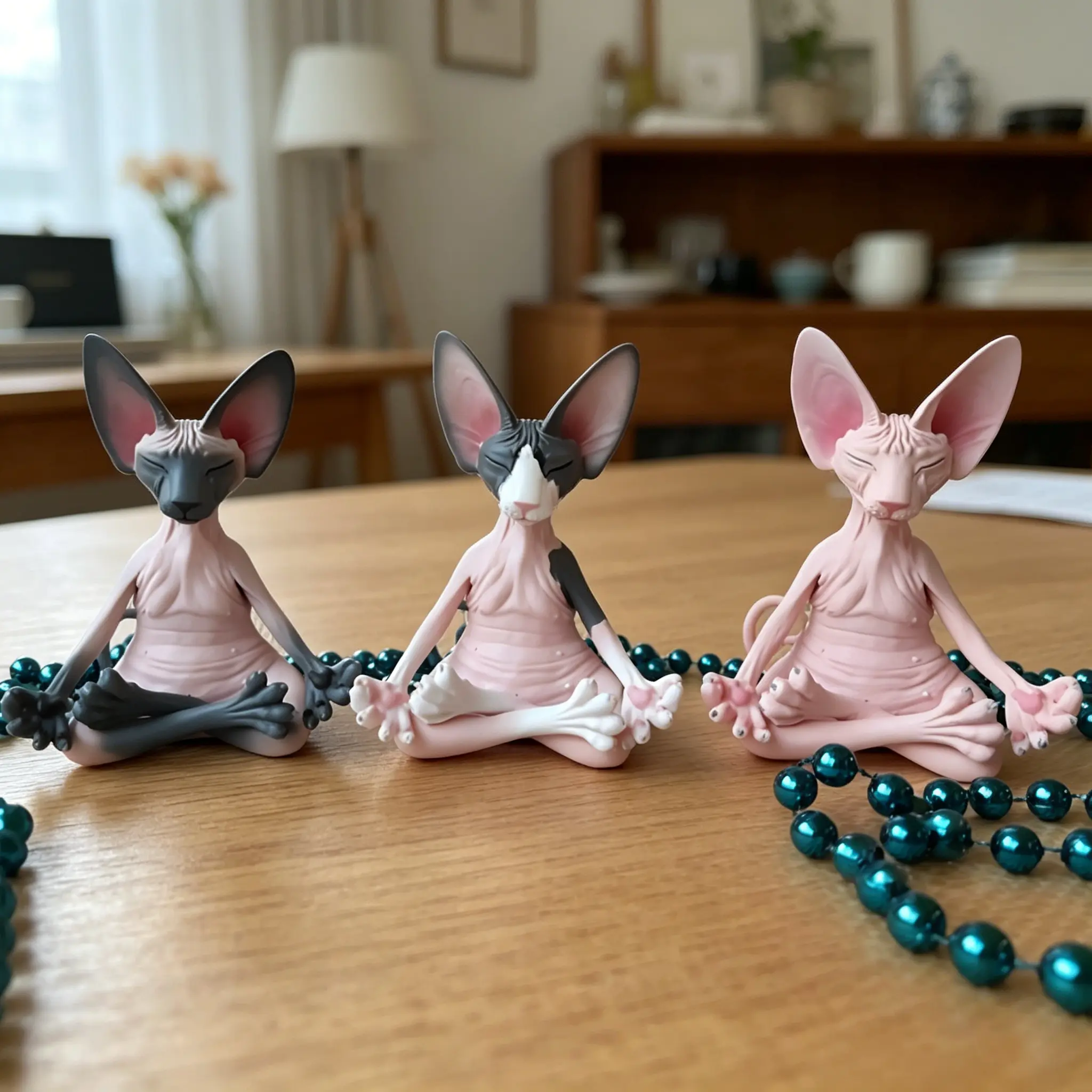 Meditating Sphynx Cat Statue, Resin Yoga Hairless Cat Figurine for Home & Office Decor