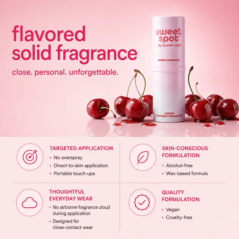 [Sweet Spot] Cherry Bombshell Flavored Solid Fragrance | Scented & Flavored Irresistible Cherry Perfume | Kissable Fragrance | Paraben Free, Mess Free, Gourmand Scent, Top Selling Perfume
