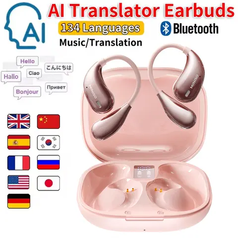 MINISO Real-Time Translation Smart Wireless Earbuds (Bluetooth 5.4 Headphone) - 135-Language Support, Multi-Language Voice Activation, Game Mode, HIFI Audio, 20kHz, Android/iOS APP-Required Electronic Audio Device, Gaming BT Headphones