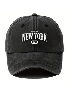 Washed Vintage 'new York Brooklyn 1995' Baseball Cap, Retro Nyc City Letter Print, Casual Fitted Dad Hat for Streetwear