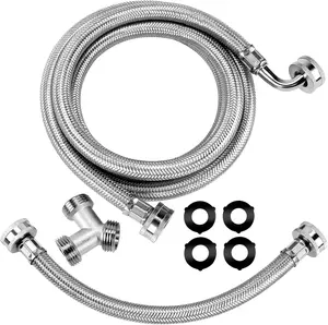 UPGRADED6FT  Steam Dryer Hose Installation Kit by  - Include 6 Foot Stainless Steel Hoses,1 Foot Inlet Adapter Hose and Brass Y Connector