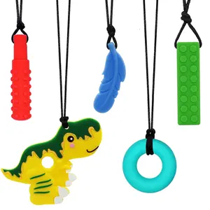 JNS31 Chew Necklaces for Sensory Boys and Adults,  Sensory Necklace with ADHD, SPD, Teething, Biting Needs, Silicone Chew Necklace for Autism Kids Reduce Fidget, Toddler Adult Chew Necklace 5 Pack (Grey)