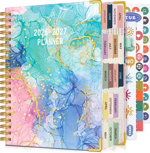 Planner 2026-2027, 18 Months Weekly and Monthly Daily Planner from January 2026 - June 2027, 5.75" X 8.38" A5 Hardcover Agenda Organizer Book 2026 with Tabs, Spiral Yearly Calendar Planners for School Work Home, Pink Blue Marble NOTBOKPA