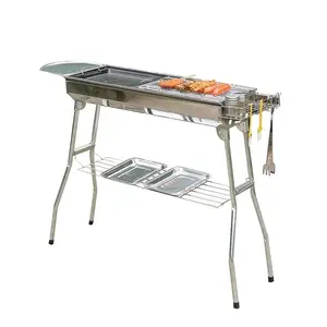 Portable Folding Charcoal Grill, Free Installation Stainless Steel BBQ Grill, Large Capacity Outdoor Barbecue Cooking Tool with Carry Handle