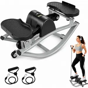 Side-to-Side Lateral Rocking Fitness Stepper, Rock Stepper with Digital Monitor & Resistance Bands, Full Body Workout Step Machine for Home Apartment Living Room