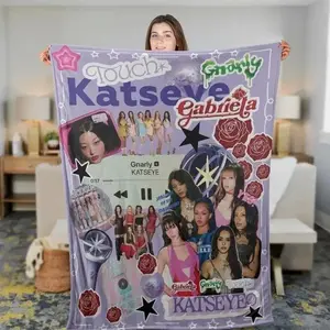 Katseye Beautiful Chaos Tour Throw Blanket - 100% Brushed Flannel Fleece, Ultra Soft, Breathable, Lightweight, HD Print, Cozy Style Kpop Fan Christmas Gift, Bedroom/Couch Decor Merch