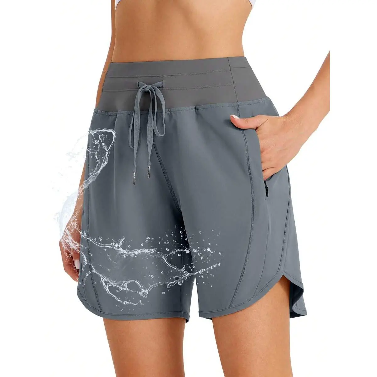 7" High Waisted Athletic Shorts for Women Running Workout Long Shorts with 3 Zipper Pockets cold wash multicolor3 sports shorts rowing  shorts short staples cold wash multicolor2