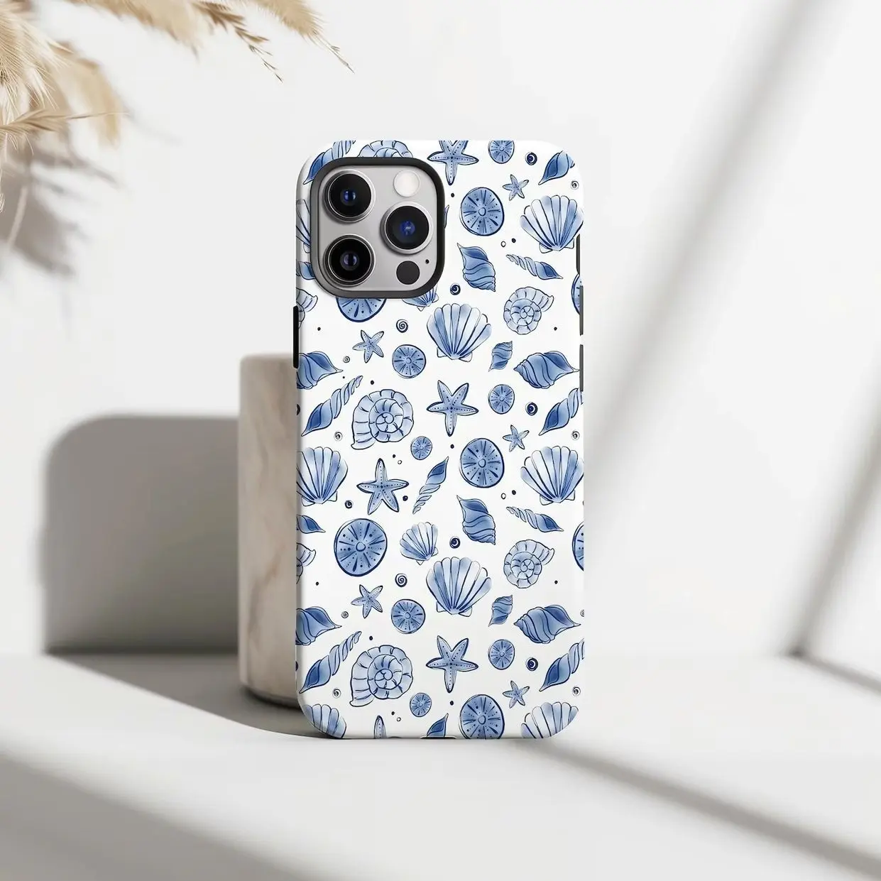 Retro Coastal Summer Collage Seashell Pattern Phone Case, Beachy Tropical Phone Case, iPhone 17 16 15 14 13 12 Pro Max, Samsung S25 S24 Plus