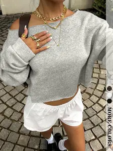Women's off Shoulder Loose Fit Long Sleeve T-Shirt, Casual Streetwear Style with Basic Aesthetic Appeal, Perfect for Spring Everyday Wear