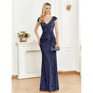 Women'sSequinsMermaidEveningDress,ElegantVNeckCapSleeveEveningPartyGown,LadiesClothesforPromCocktailBanquetWeddingGuest,DressesforWomen