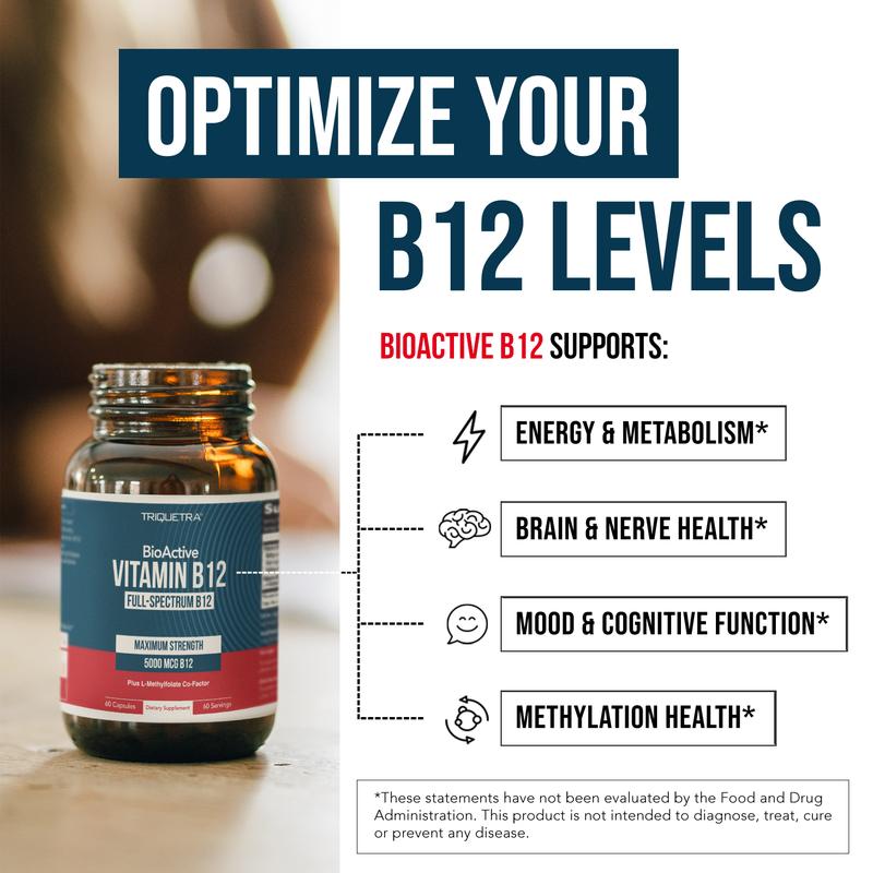 BioActive B12: Vitamin B12 Plus L-Methylfolate Healthcare Fitness Supplement Edible Dietary Bathroom