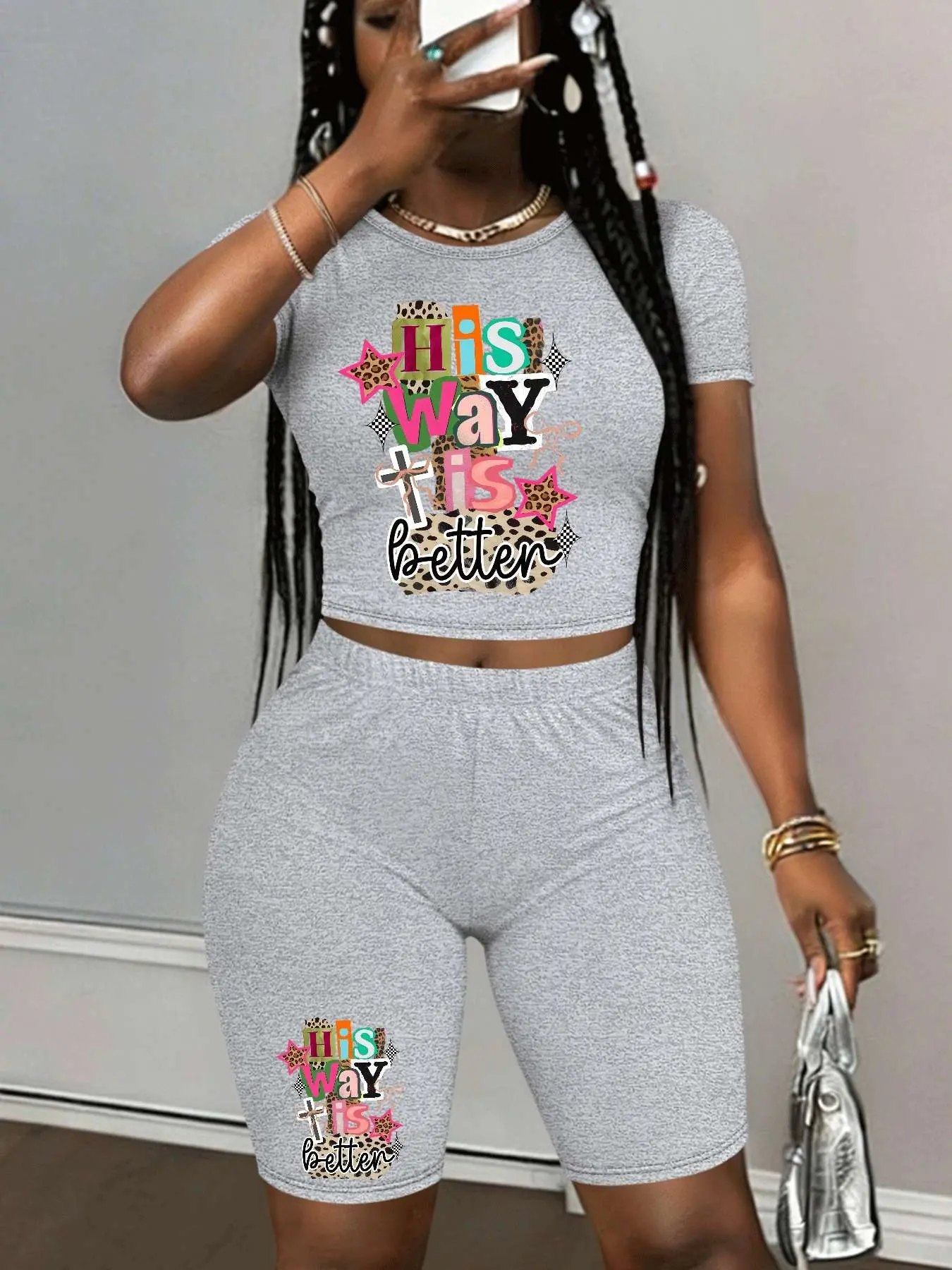 Personalized print patterns Two-Piece Set Women's Lip Print Short Sleeve Fitted Crop Top & Skinny Jumpsuit, Casual Fashion Cozy Round Neck Tee & Jumpsuit for Daily Outdoor Wear, Ladies Clothes for Spring, Overalls Summer Outfits