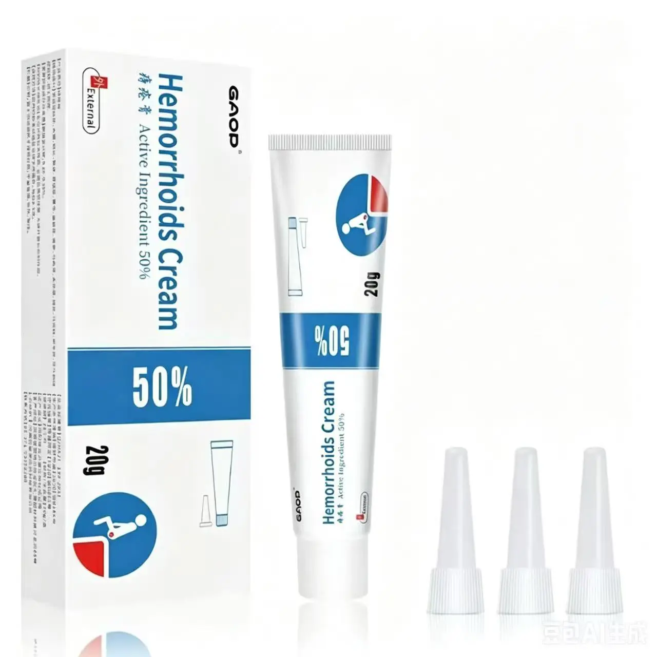 20g Hemorrhoids Ointment with Auxiliary Applicator Tips, Naturally Derived Skin-Friendly External Cream for Long-Sitting Office Workers, Anal Skin Soothing Protective Care Home Supply, No