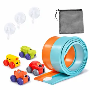 5 Ft Race Car Bath Toy Set, Toddler Bath Toys, Race car Set for Kids Ages 3+, Bathtub Time Birthday Gift for Boys & Girls, Including Mesh Storage Bag and 3 Suction Cup (Orange)