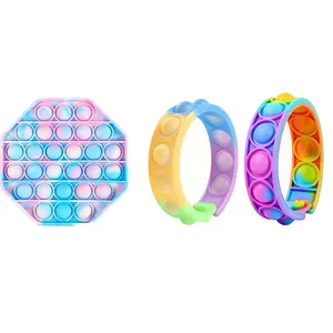 3 Pcs Stress Relief Pop Fidget Toy Set, Silicone Bubble Popper Bracelet & Octagon Board, Sensory Toys for Kids and Adults, Ideal for Classroom, Office, Travel and Party Favors