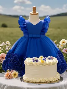 Baby Girl's Baptism Christening Dress with Headband, Cute Flower Girl Princess Dress for Kids Formal Wedding Party Birthday, Infant Toddler Kids Clothes