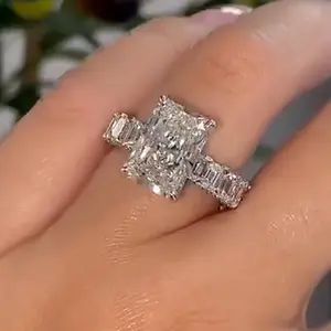 Maxine CZ 5.0ct Radiant Cut Engagement Ring, Bridal Ring In Sterling Sliver, 5A Cubic Zirconia Women's Ring Jewelry, Wedding Ring for Daily,Travel,Proposal,Birthday,Anniversary