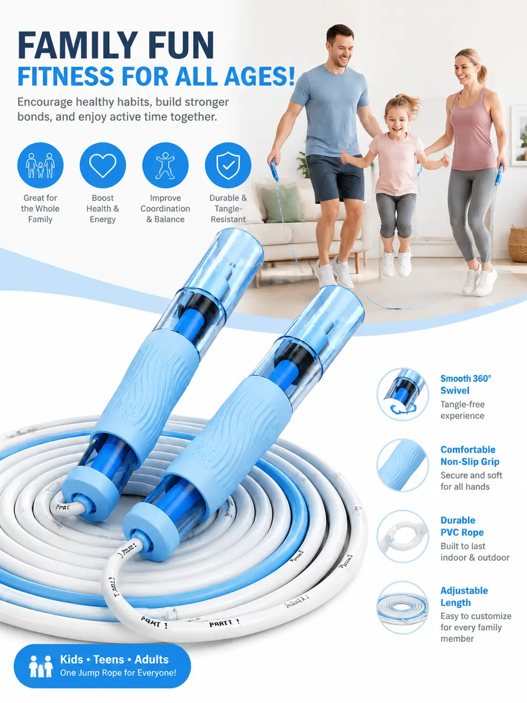 Double bearing jump rope, suitable for children, ideal for beginners in kindergartens and speed competitions for primary school students