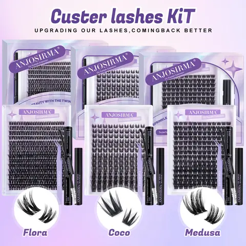 ANJOSIRMA DIY Eyelashes Kit - 0.05mm Nature D Curl Lash Cluster Set with All-Day Wear Glue, Bond, Seal, Tweezers, Remover, Easy At-Home Application, Accessories Kit for False Eyelashes & Adhesives, Gifts for Girls