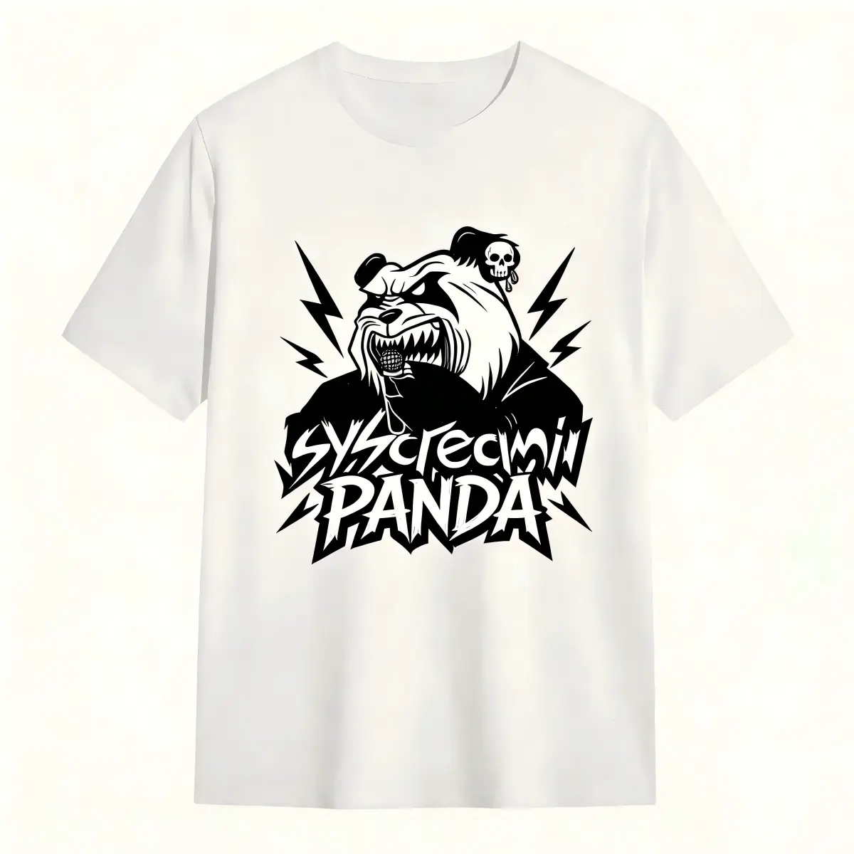 Vintage Screaming Panda Graphic T-Shirt - Menswear Short-Sleeve Soft Stylish Heavy Metal Festival Tee, Edgy Punk Panda Skull Streetwear for Men