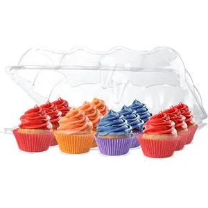 Plastic Cupcake Containers Boxes Disposable High Dome Dozen Cupcake Holder With Lid Bulk Extra Sturdy Stackable Cake Boxes Durable Muffin Packaging Transporter To Go