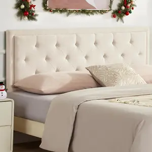 Upholstered Queen Headboard Only, Tufted Headboard Queen Size, Solid Wood Height Adjustable Modern Head Boards with Durable Metal Legs from 37" to 51", Linen Dorm Bed Headboards Only