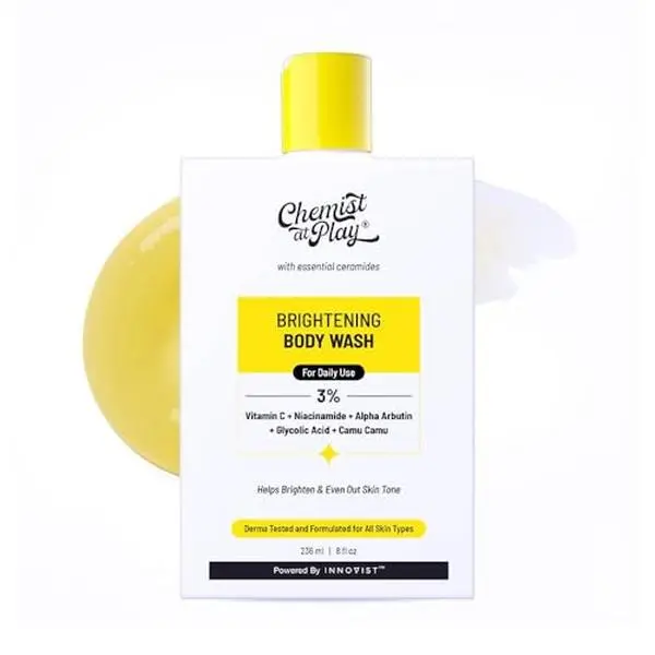 Chemist at Play Brightening Body Wash|Glowing Skin Vitamin C Bodywash | Helps to Reduce Fades Dark Spots, Evens out Skin Tone | Alpha Arbutin| 30X Vitamin C with Camu Camu |For Women & Men | 8 Fl oz