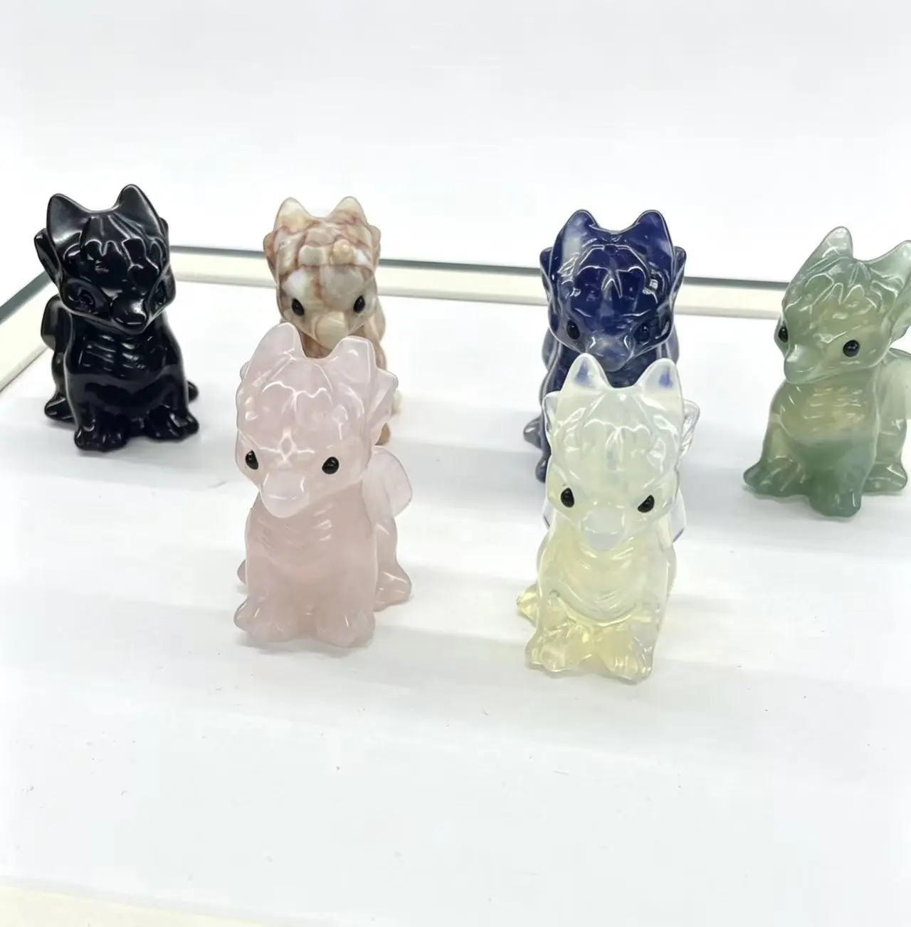 5pc Natural Crystal Dragon Figurines - Hand-Carved Gemstone Statues for Home Decor, Crystal Healing, and Unique Gift