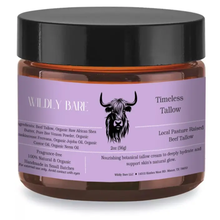 WILDLY BARE Timeless Tallow - Local Pasture Raised Beef Tallow, 2oz, 100% Natural & Organic Ingredients