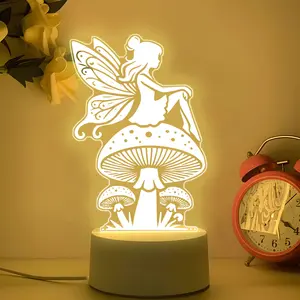 Acrylic Silhouette Night Light, Fairy Sitting on Mushroom Scene, Warm Light, USB Powered, Perfect Bedroom Decor, Home Decor Lighting, Thanksgiving Christmas Gift