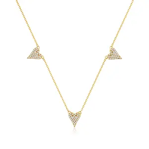 Tewiky Gold Three Zircon Heart-Shaped Necklace for Women Trendy Zircon Necklace Jewelry Gift for Summer