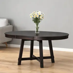 TREXM Farmhouse Round Extendable Dining Table – 16" Leaf,Finish for Kitchen & Home