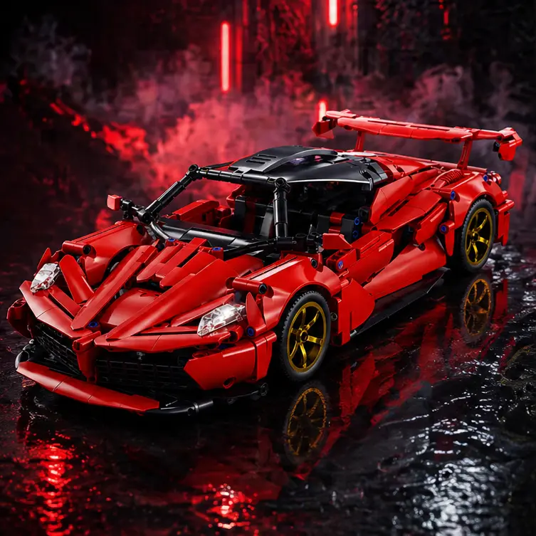 Dream Red Racing RC Supercar Building Block Set, Plastic Bricks Car Puzzle Block Car, High-Tech Educational Toy – Ideal Birthday Gift for Boys, Room Decor, Building Block Sets, Brick Set Cars