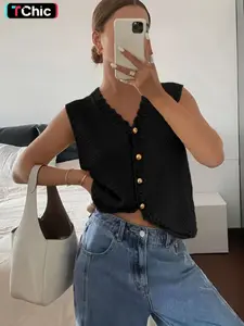 Plus Size Women's Plain Knit Tank Top Vest, Summer Casual Sleeveless Knitted Shirt, Fashionable Chic Women's Knitwear Style, Comfortable and Stylish