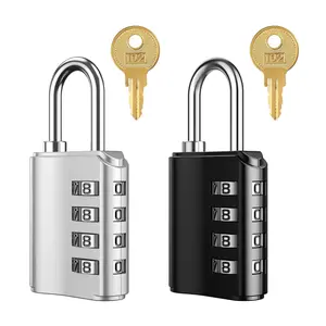 Combination Padlock, Gym Locker Lock, 4 Digit Combination Gate Lock with 2 Keys, Weatherproof Design, for Outdoor Indoor Use, 2 Pack, Black and Silver