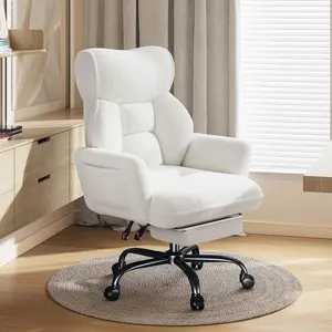 Big and Tall Office Chair with Adjustable Arms and Back, Ergonomic Office Chair with Footrest and Comfortable Fabric for Home Office, Bedroom,White